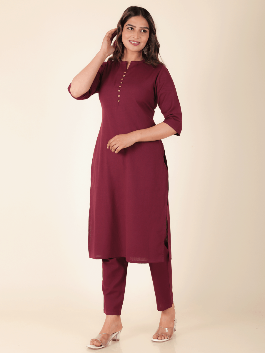 Aramya Straight Linen Cotton Solid Women's Kurta - Purple - Distacart