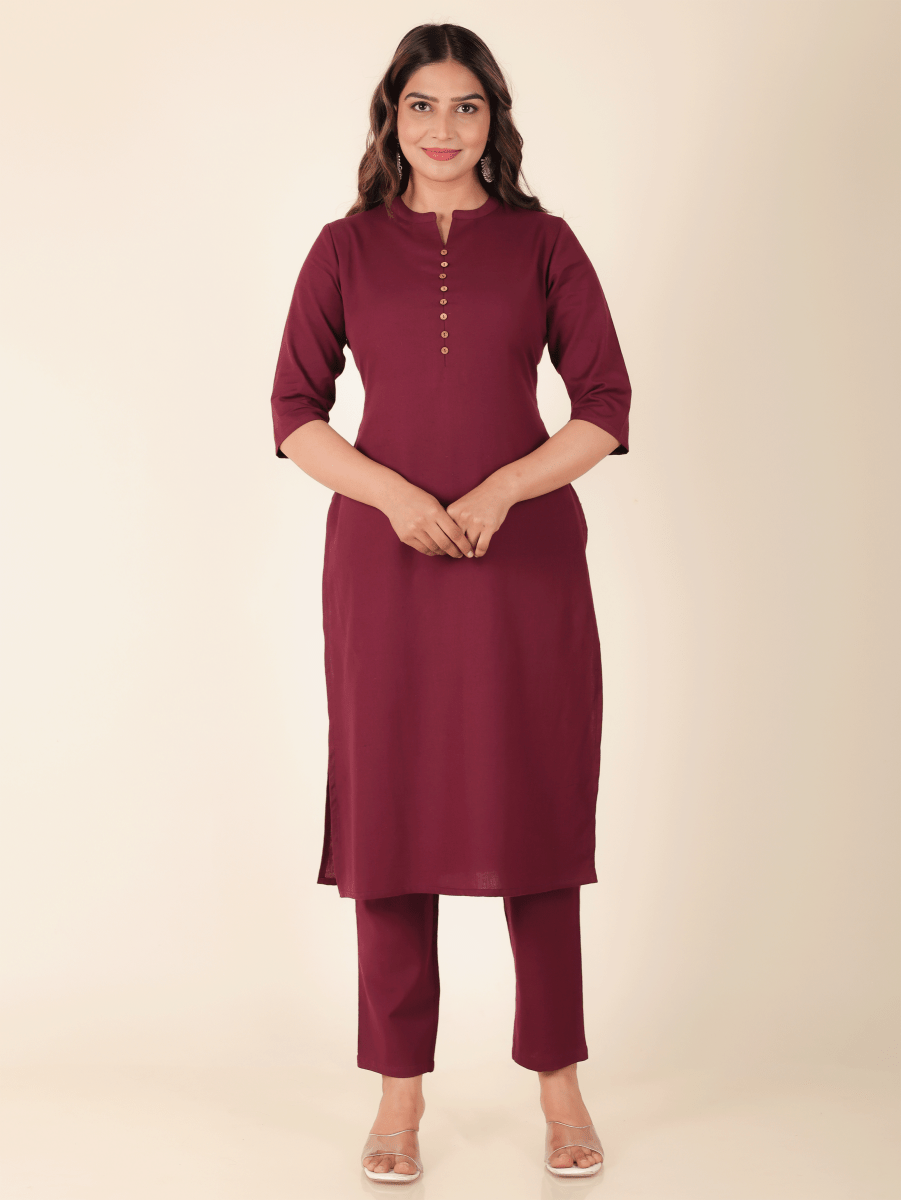 Aramya Straight Linen Cotton Solid Women's Kurta Set - Purple - Distacart