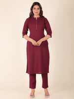 Thumbnail for Aramya Straight Linen Cotton Solid Women's Kurta Set - Purple - Distacart