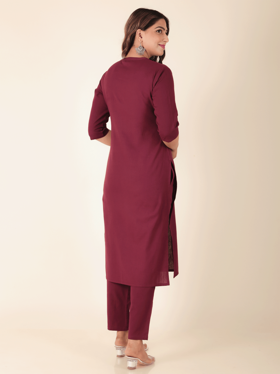 Aramya Straight Linen Cotton Solid Women's Kurta Set - Purple - Distacart