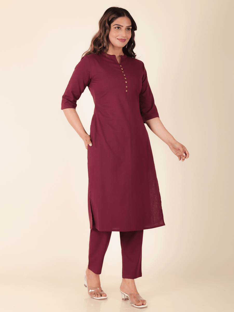 Aramya Straight Linen Cotton Solid Women's Kurta - Purple - Distacart