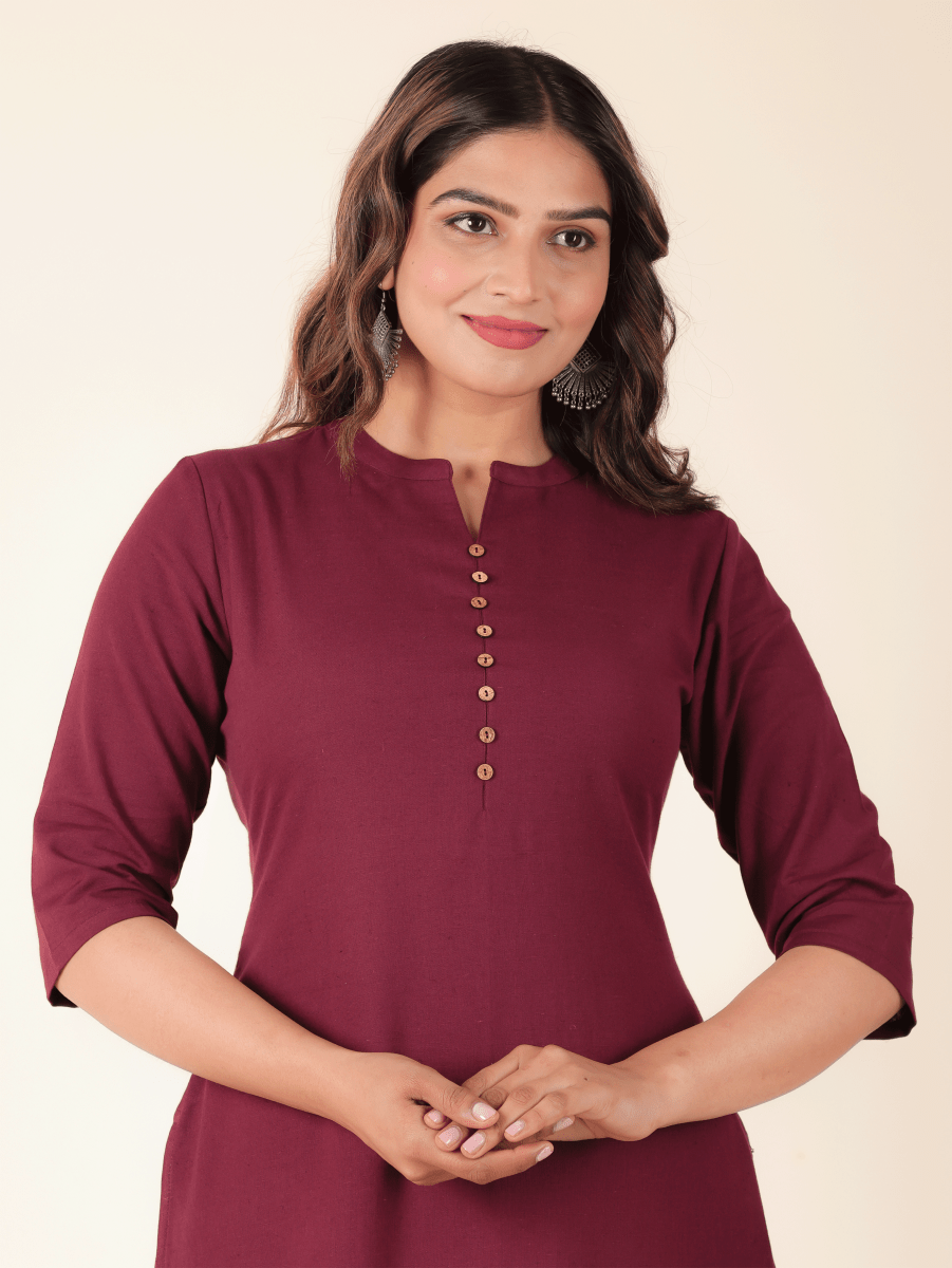 Aramya Straight Linen Cotton Solid Women's Kurta - Purple - Distacart