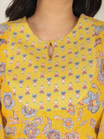 Thumbnail for Aramya Straight Soft Cotton Floral Print Women's Kurta Set - Yellow - Distacart