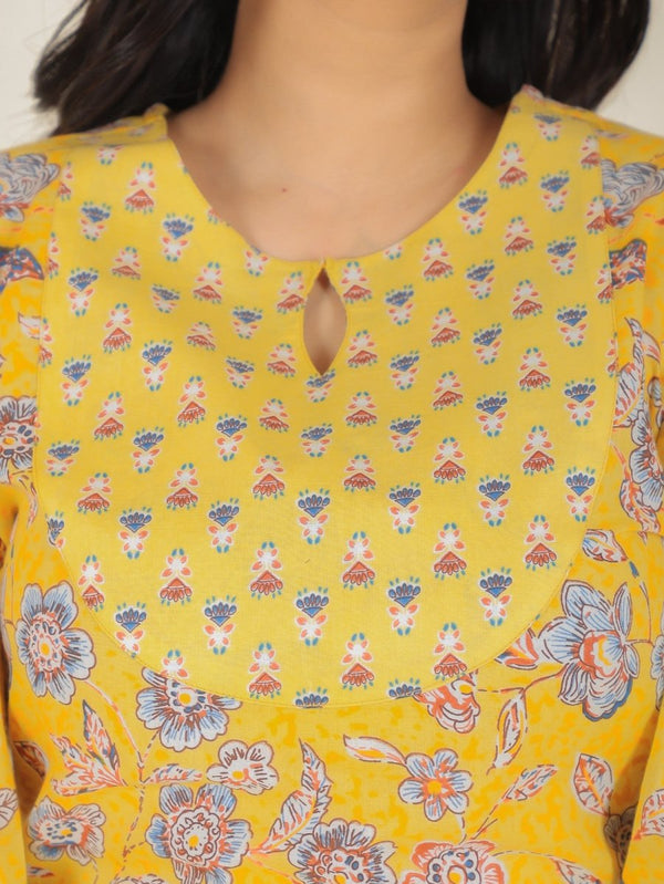 Aramya Straight Soft Cotton Floral Print Women's Kurta Set - Yellow - Distacart