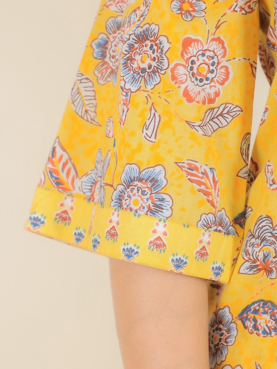 Aramya Straight Soft Cotton Floral Print Women's Kurta Set - Yellow - Distacart
