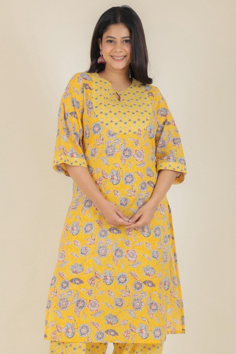 Aramya Straight Soft Cotton Floral Print Women's Kurta - Yellow - Distacart