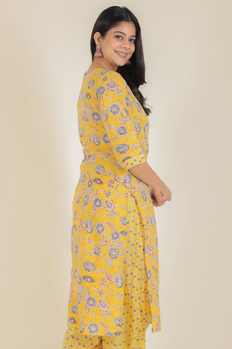 Aramya Straight Soft Cotton Floral Print Women's Kurta - Yellow - Distacart