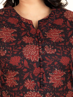 Thumbnail for Aramya A-line Soft Cotton Floral Print Women's Kurta - Black - Distacart