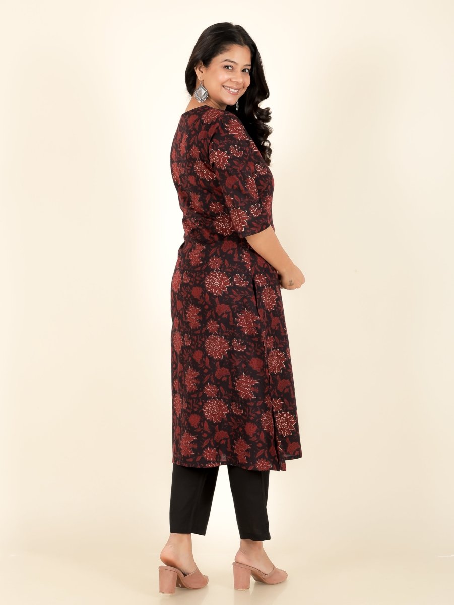 Aramya A-line Soft Cotton Floral Print Women's Kurta - Black - Distacart