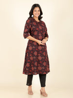 Thumbnail for Aramya A-line Soft Cotton Floral Print Women's Kurta - Black - Distacart