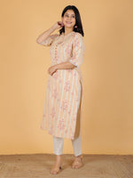 Thumbnail for Aramya Straight Soft Cotton Floral Print Women's Kurta - Off White - Distacart