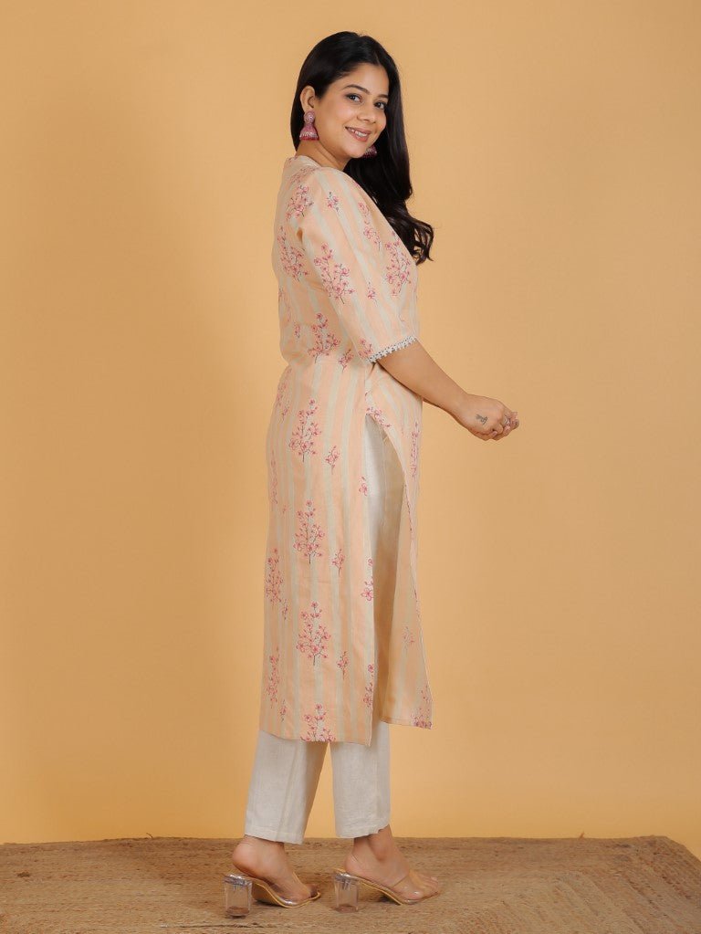 Aramya Straight Soft Cotton Floral Print Women's Kurta - Off White - Distacart
