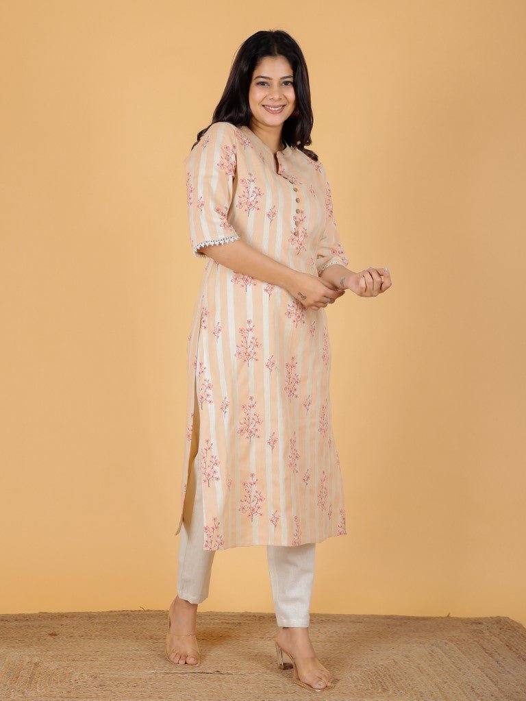 Aramya Straight Soft Cotton Floral Print Women's Kurta - Off White - Distacart