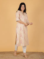Thumbnail for Aramya Straight Soft Cotton Floral Print Women's Kurta - Off White - Distacart