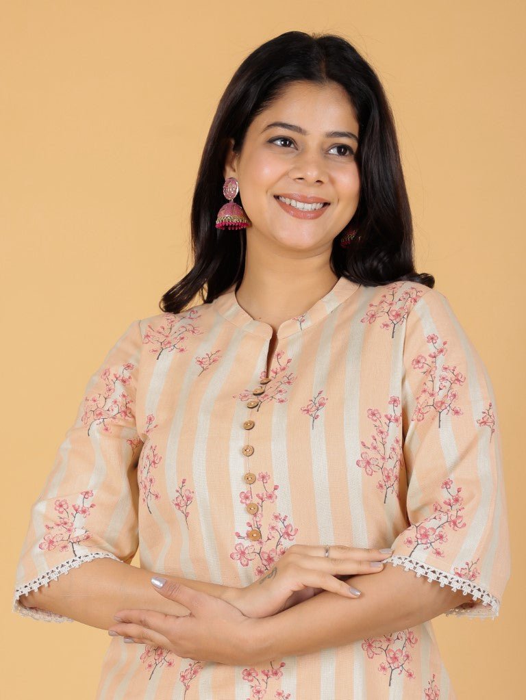 Aramya Straight Soft Cotton Floral Print Women's Kurta - Off White - Distacart