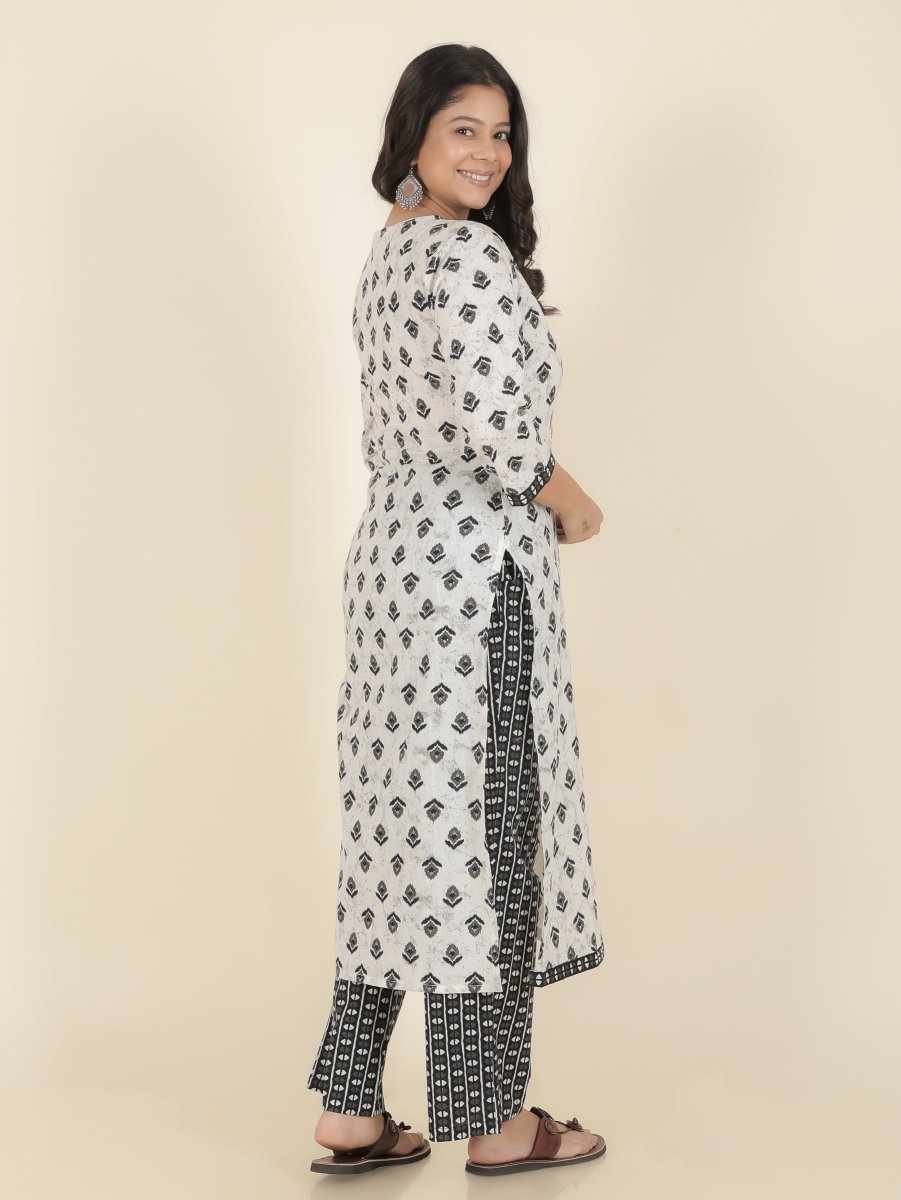 Aramya Straight Soft Cotton Ikat Print Women's Kurta - White - Distacart
