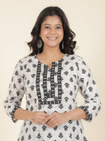 Thumbnail for Aramya Straight Soft Cotton Ikat Print Women's Kurta - White
