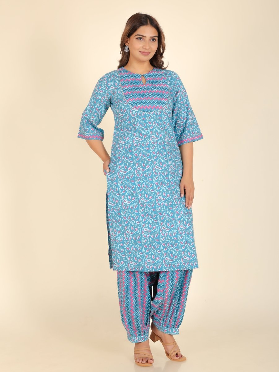 Aramya Straight Soft Cotton Floral Print Women's Kurta - Blue - Distacart