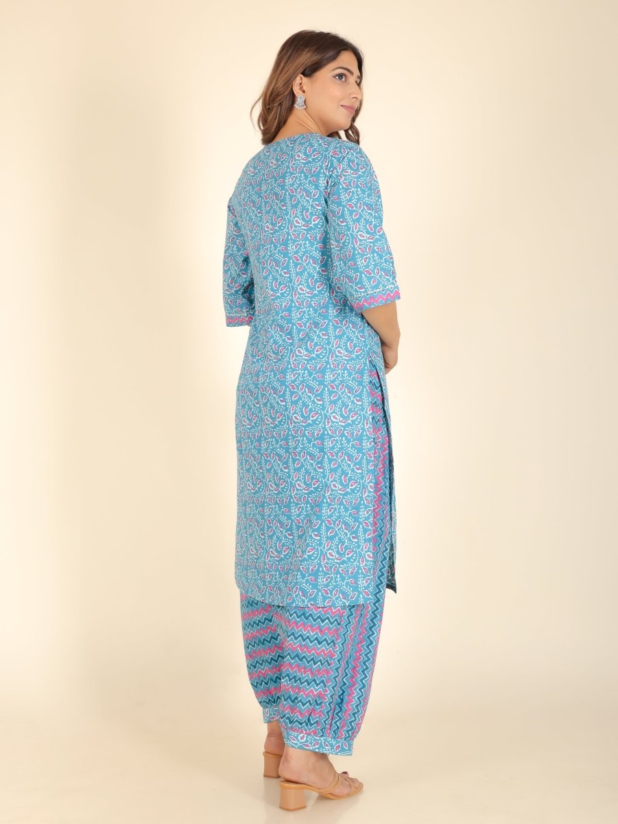 Aramya Straight Soft Cotton Floral Print Women's Kurta - Blue - Distacart
