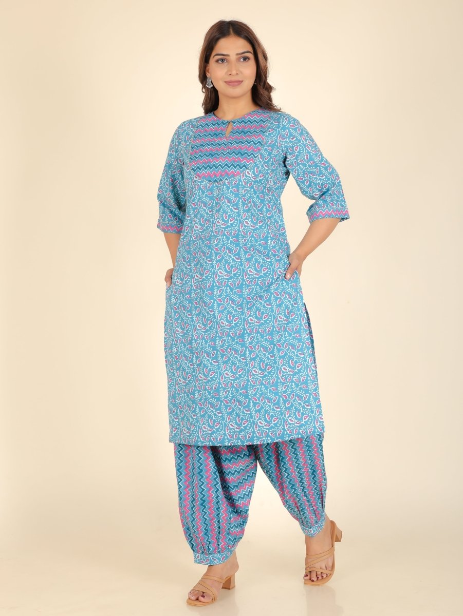 Aramya Straight Soft Cotton Floral Print Women's Kurta - Blue - Distacart