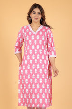 Thumbnail for Aramya Straight Soft Cotton Floral Print Women's Kurta - Pink - Distacart