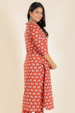 Thumbnail for Aramya Straight Soft Cotton Animal Print Women's Kurta Set - Red - Distacart