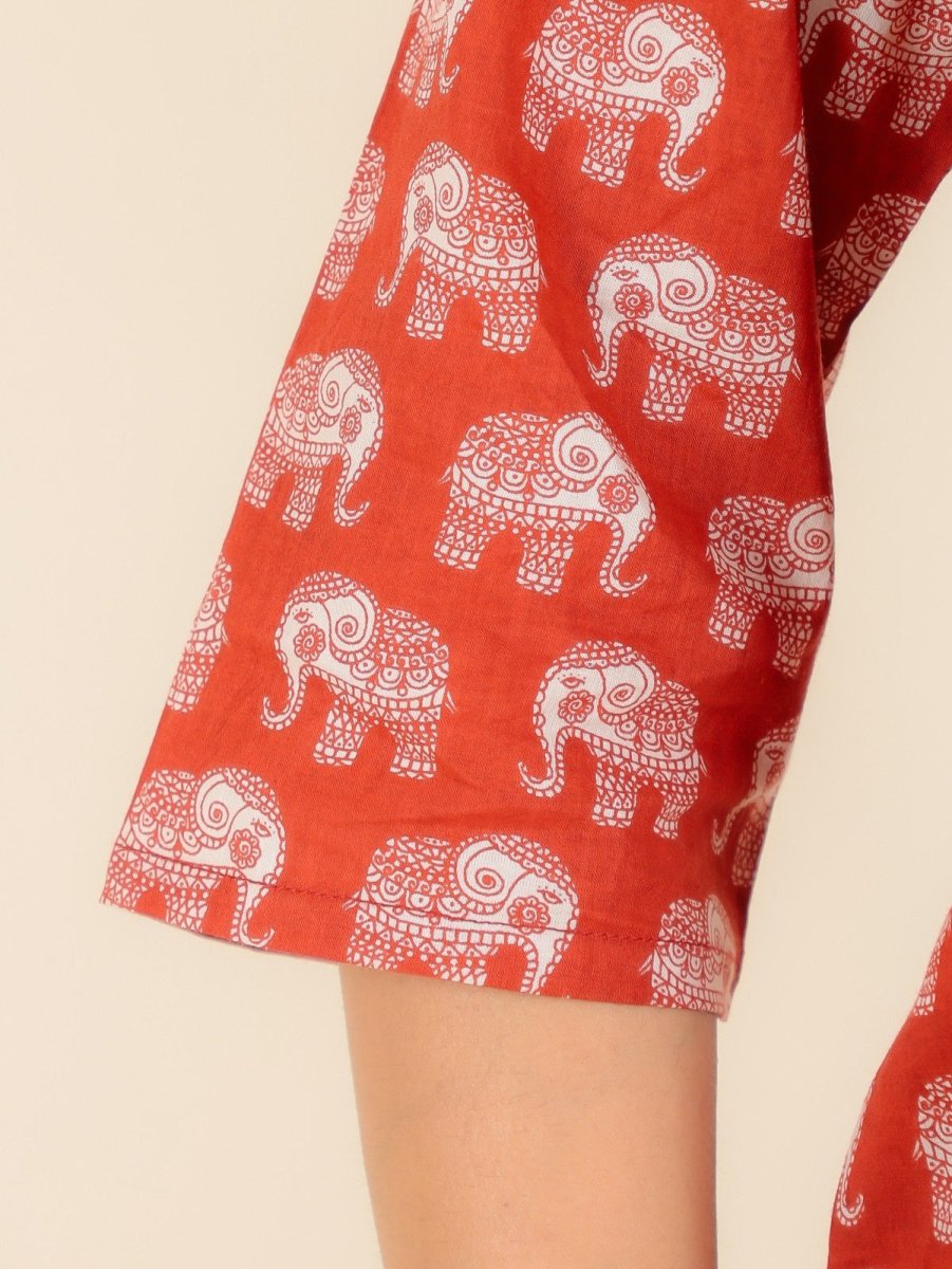 Aramya Straight Soft Cotton Animal Print Women's Kurta - Red - Distacart