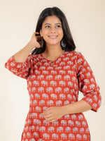 Thumbnail for Aramya Straight Soft Cotton Animal Print Women's Kurta - Red - Distacart