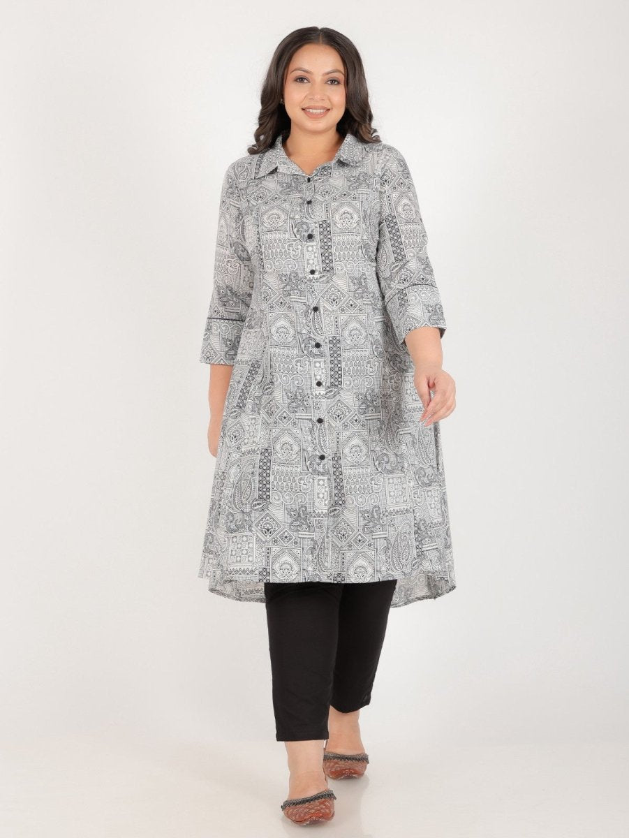 Aramya High Low Soft Cotton Patchwork Print Women's Kurta Set - Black - Distacart
