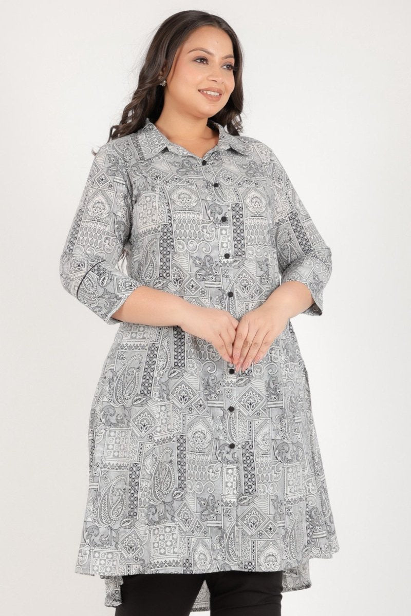 Aramya High Low Soft Cotton Patchwork Print Women's Kurta - Black - Distacart