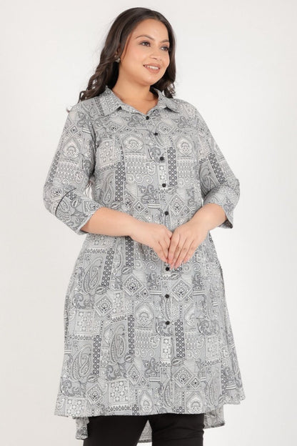 Aramya High Low Soft Cotton Patchwork Print Women's Kurta - Black - Distacart
