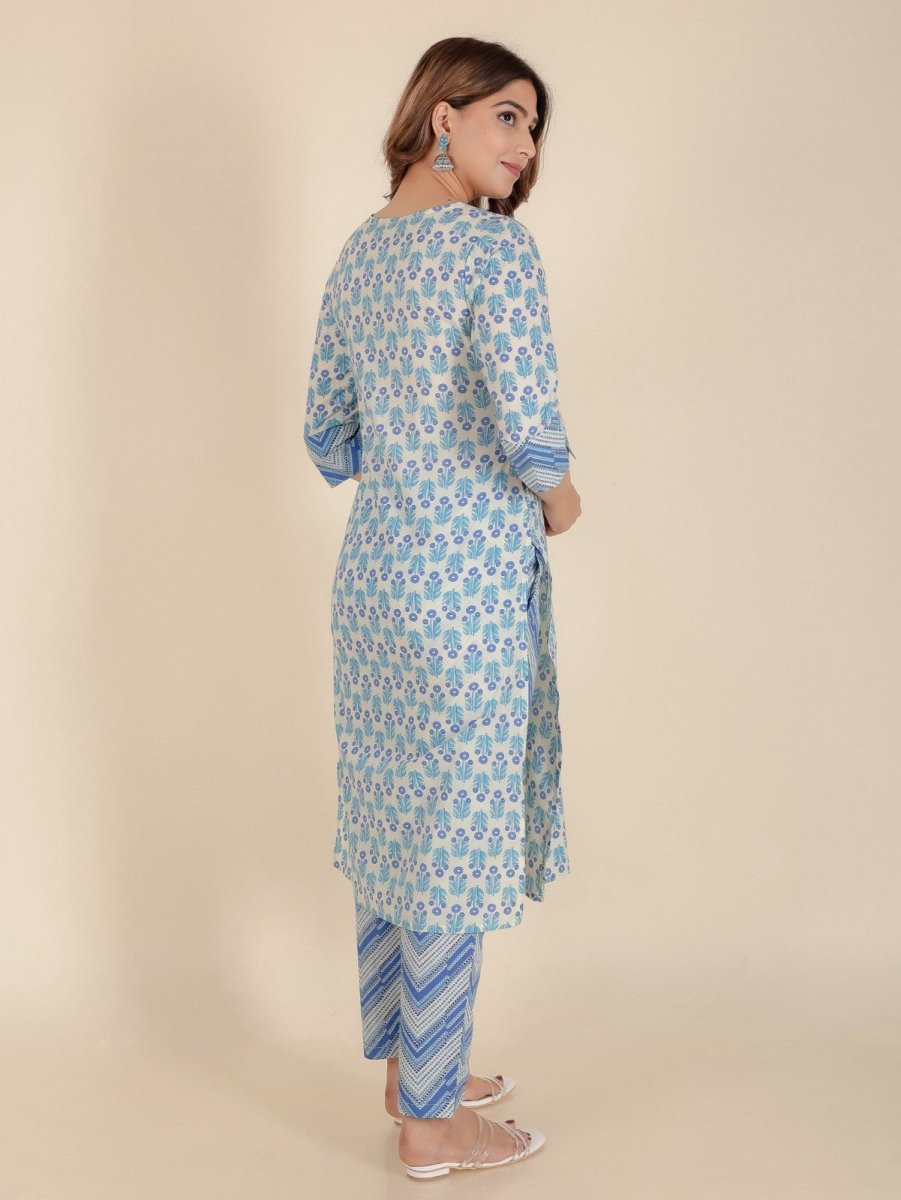 Aramya Straight Soft Cotton Floral Print Women's Kurta Set - White - Distacart