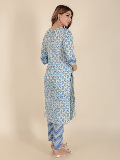 Aramya Straight Soft Cotton Floral Print Women's Kurta Set - White - Distacart