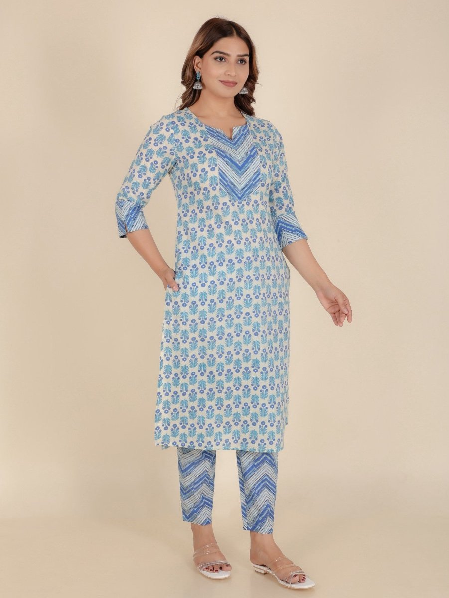 Aramya Straight Soft Cotton Floral Print Women's Kurta Set - White - Distacart