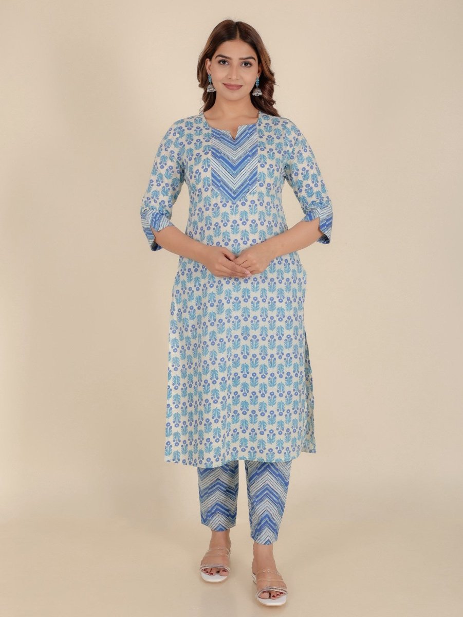 Aramya Straight Soft Cotton Floral Print Women's Kurta Set - White - Distacart