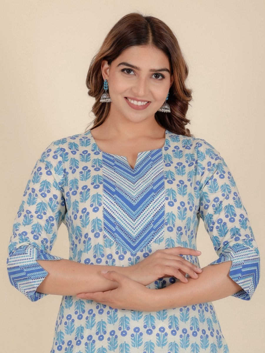 Aramya Straight Soft Cotton Floral Print Women's Kurta Set - White - Distacart