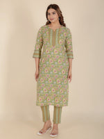 Thumbnail for Aramya Straight Soft Cotton Floral Print Women's Kurta - Green - Distacart