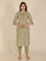 Thumbnail for Aramya Straight Soft Cotton Floral Print Women's Kurta - Green - Distacart