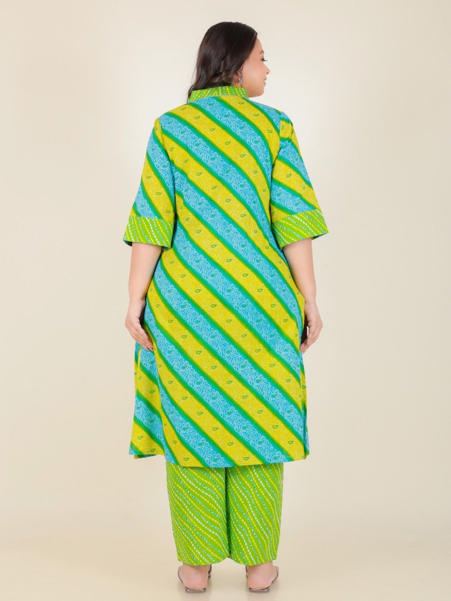 Aramya Straight Soft Cotton Bandhani Print Women's Kurta Set - Green - Distacart
