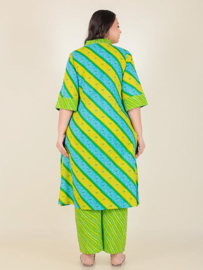 Aramya Straight Soft Cotton Bandhani Print Women's Kurta Set - Green - Distacart