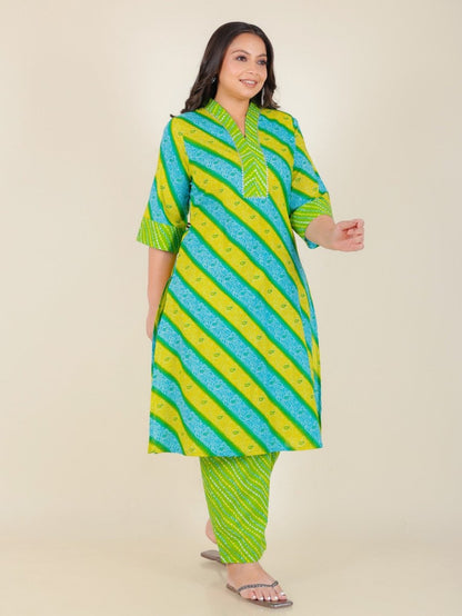 Aramya Straight Soft Cotton Bandhani Print Women's Kurta Set - Green - Distacart