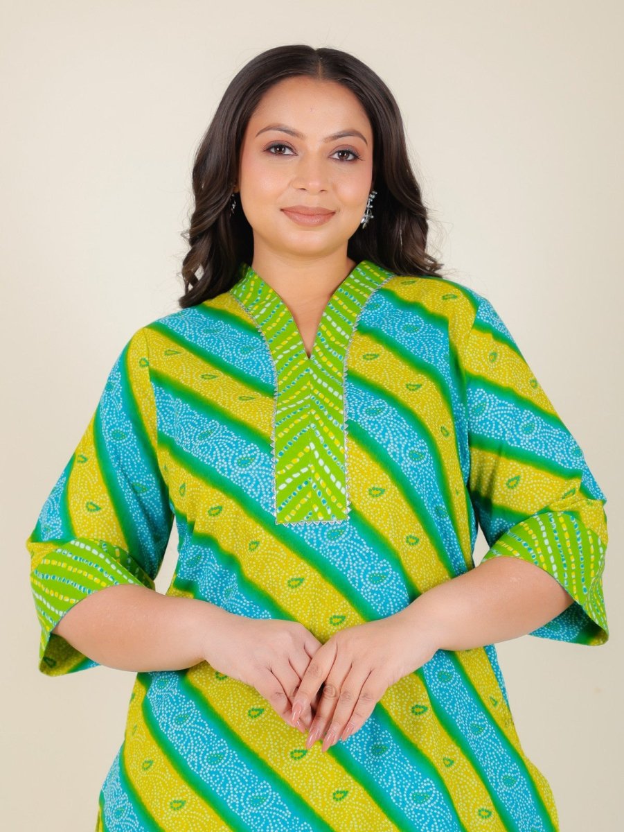 Aramya Straight Soft Cotton Bandhani Print Women's Kurta Set - Green - Distacart