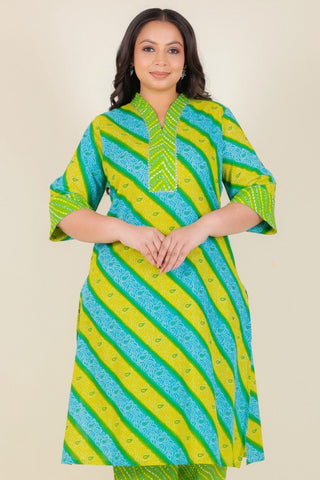 Aramya Straight Soft Cotton Bandhani Print Women's Kurta - Green - Distacart