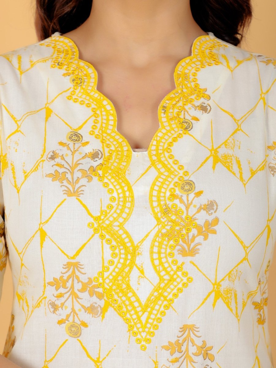 Aramya Straight Soft Cotton Floral Print Women's Kurta - Yellow - Distacart