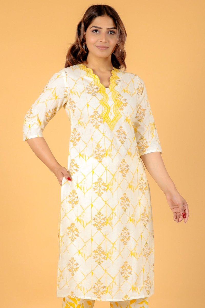 Aramya Straight Soft Cotton Floral Print Women's Kurta - Yellow - Distacart