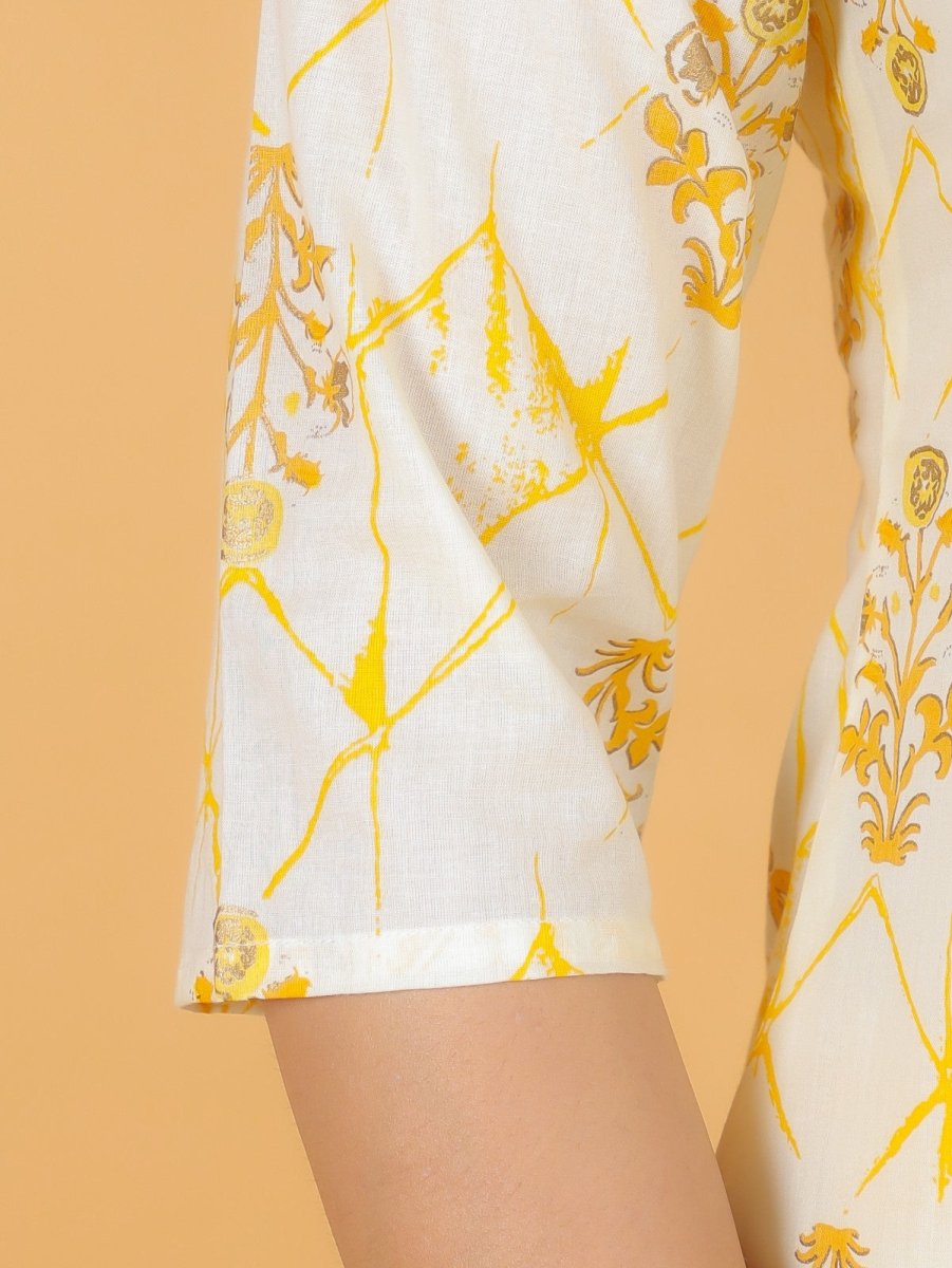 Aramya Straight Soft Cotton Floral Print Women's Kurta - Yellow - Distacart