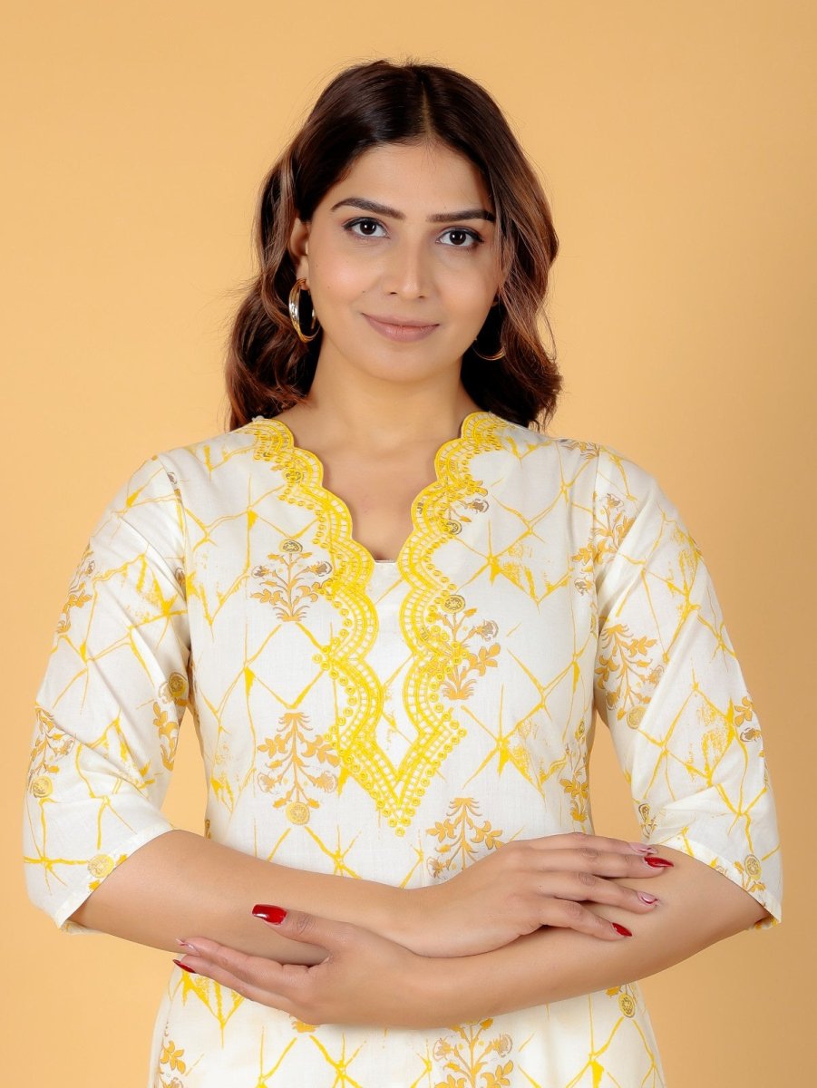 Aramya Straight Soft Cotton Floral Print Women's Kurta - Yellow - Distacart