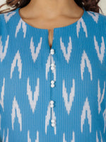 Thumbnail for Aramya A-line Kantha Cotton Ikat Print Women's Kurta - Blue - Distacart