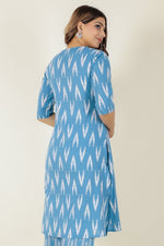 Thumbnail for Aramya A-line Kantha Cotton Ikat Print Women's Kurta - Blue - Distacart