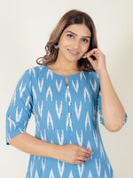 Thumbnail for Aramya A-line Kantha Cotton Ikat Print Women's Kurta - Blue - Distacart
